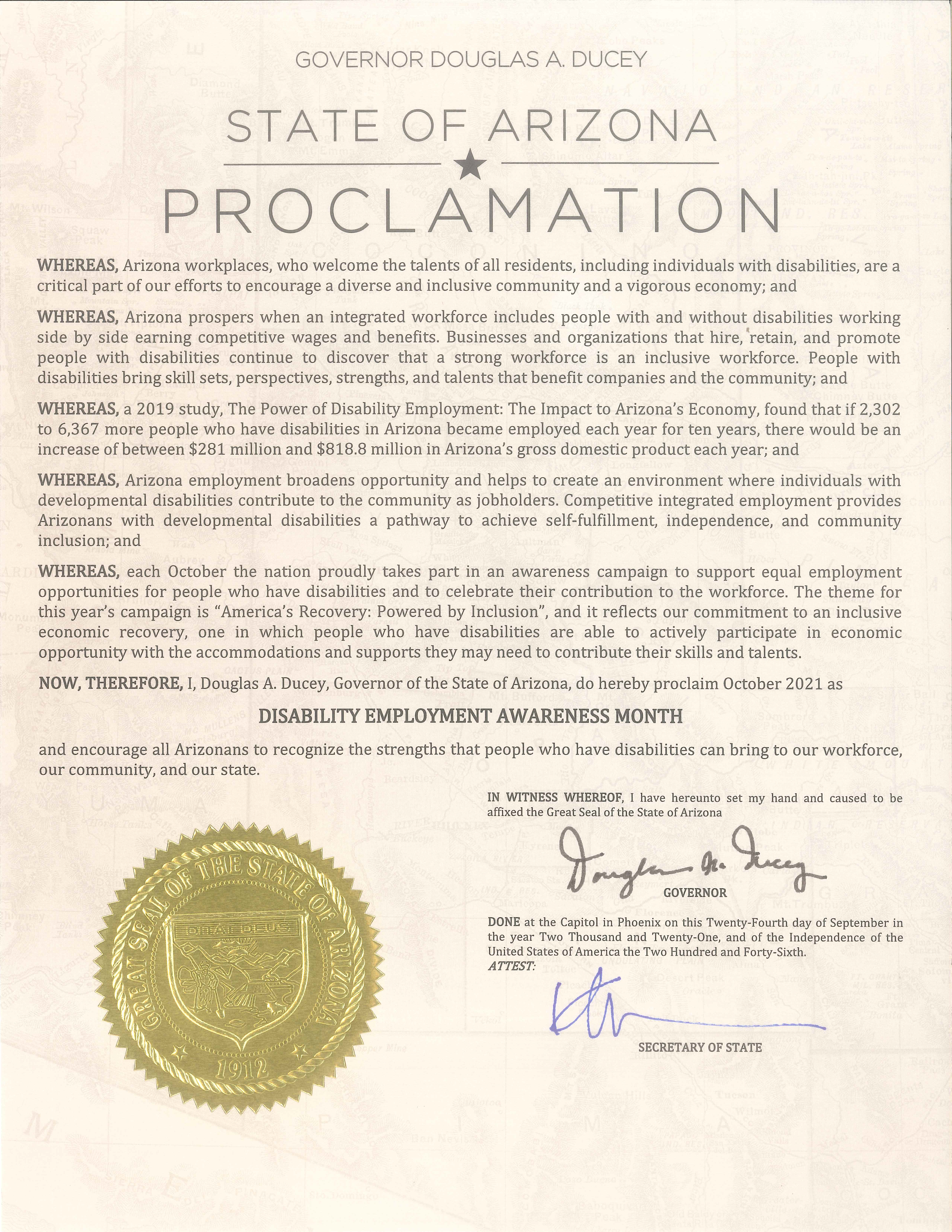 Image of October 2021 Disability Employment Awareness Month in Arizona